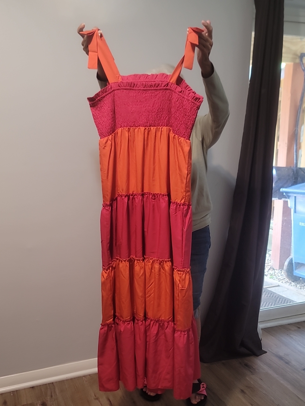 Colorblock Pink and Orange Tiered Maxi Dress